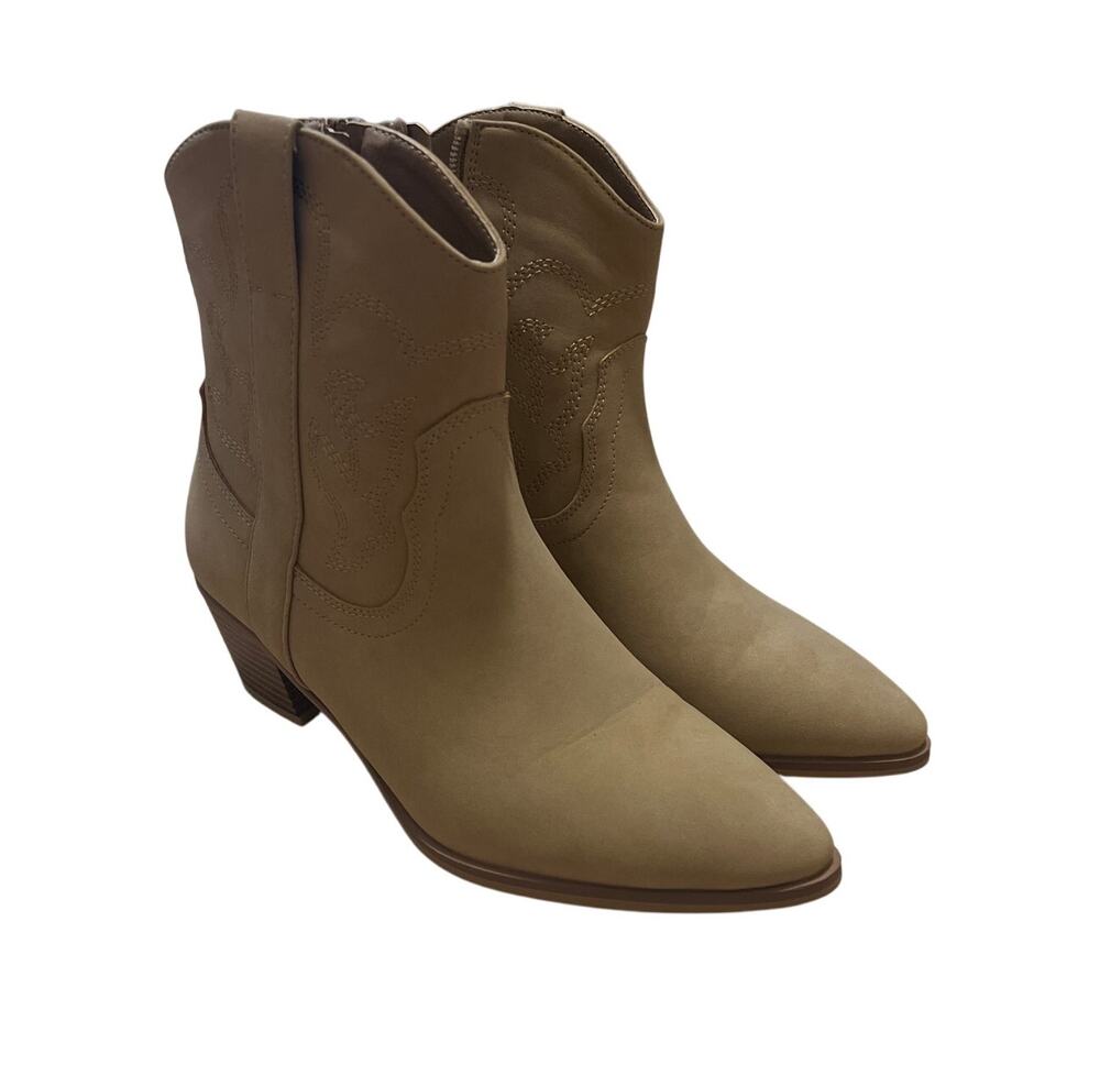 Bunulu Tan Faux Leather Western Cowgirl Ankle Boots Booties Size 8M Addie